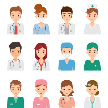 Set of avatar doctor character for medicine. people icon set.