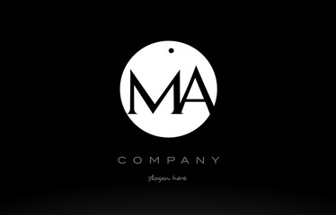 MA M A simple black white circle alphabet letter logo vector icon template