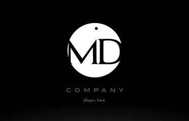 MD M D simple black white circle alphabet letter logo vector icon template