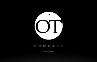 OT O T simple black white circle alphabet letter logo vector icon template