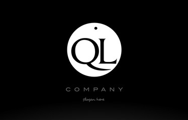 QL Q L simple black white circle alphabet letter logo vector icon template
