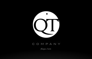 QT Q T simple black white circle alphabet letter logo vector icon template