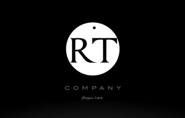 RT R T simple black white circle alphabet letter logo vector icon template