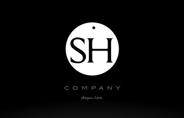 SH S H simple black white circle alphabet letter logo vector icon template