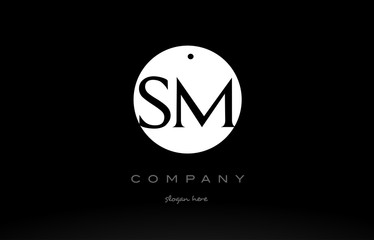 SM S M simple black white circle alphabet letter logo vector icon template