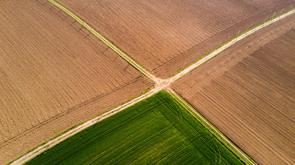 Natura e paesaggio: vista aerea di un campo, campo arato, coltivazione, prato verde, campagna,...