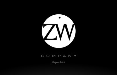 ZW Z W simple black white circle alphabet letter logo vector icon template