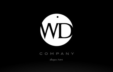 WD W D simple black white circle alphabet letter logo vector icon template