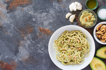 Spiralized courgette pasta on the grey table