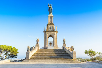 Beautiful view of the hill near city Felanitx in Balearic Islands, Mallorca, Spain. Monument and Sanctuary of Sant Salvador.