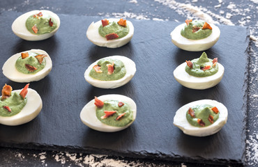 Spinach and bacon deviled eggs