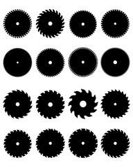 Silhouettes of circular saw blades on a white background