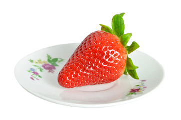 Close up of fresh strawberry on the plate isolated on white background