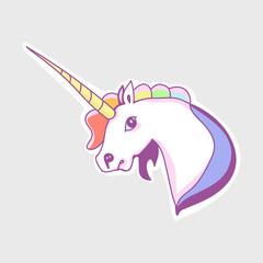 The unicorn's head sticker, horse and rainbow mane Vector illustration