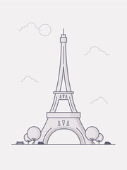 Line Art Vector Illustration of Eiffel Tower. 