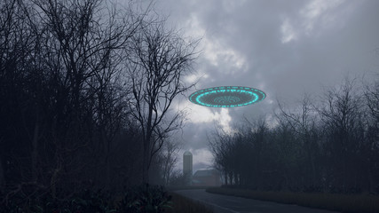 3D UFO over the old road © kolbass