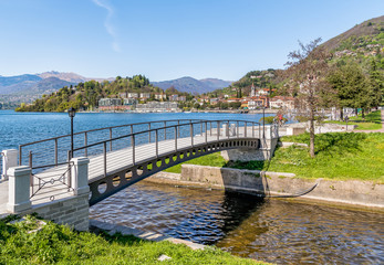 View of Laveno Mombello, is the tourism capital of the eastern shore of Lake Maggiore in province of Varese, Italy