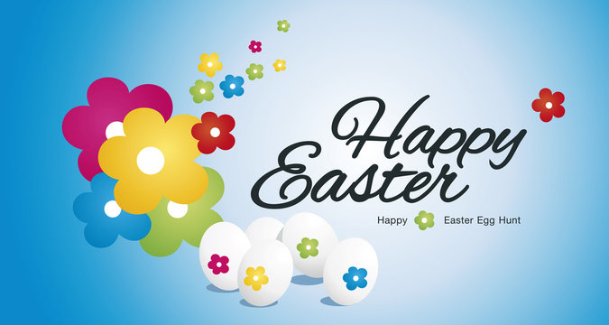 Happy Easter egg hunt color flower blue background