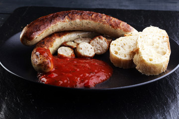 grilled sausages and tomato ketchup