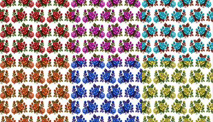 Set of six flowers seamless. Color bouquets of roses  using traditional Ukrainian embroidery elements.  Can be used as pixel-art.