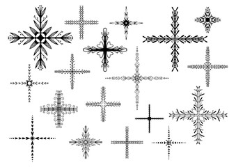 Hand drawn crosses set. Floral ornament motif.