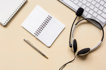 profession concept with headset of call center manager top view