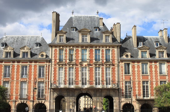 Palaces in Place des Vosges in Paris, France