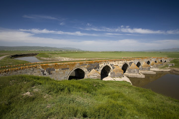 Historical stone bridge on Euphrates Karasu Erzurum Turkey