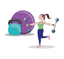 fitness woman ball barbell weight vector illustration eps 10