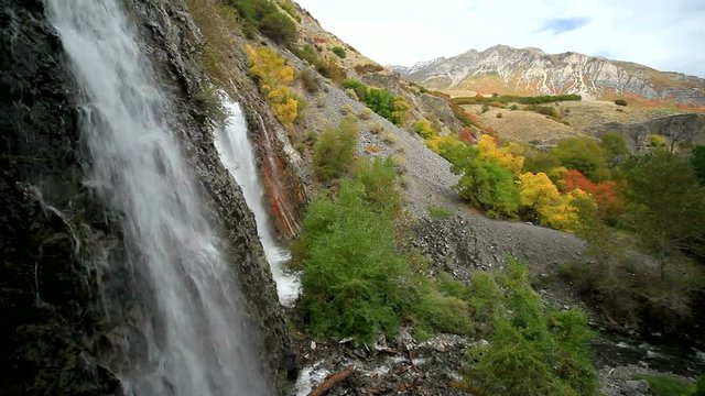 Waterfall with Fall Color and Mountain