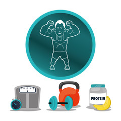 man muscle protein sport dumbbell vector illustration eps 10