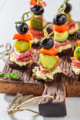 Healthy various cold snacks with fresh ingredients for party