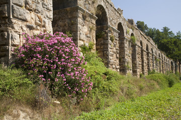 Fototapeta na wymiar Ancient aquaduct in Side Antalya Turkey