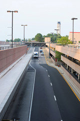high angle view of street and parking lot building in airport