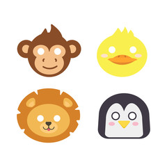 Animals carnival mask vector set festival decoration masquerade and party costume cute cartoon head decor isolated celebration vector illustration.