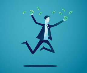 Successful businessman celebrating achievment. Vector illustration of a rich successful business man