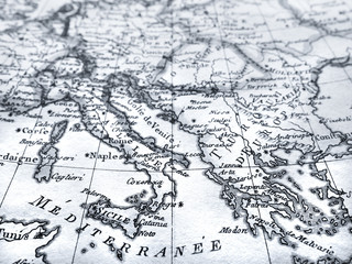 アンティークの世界地図　ギリシャとイタリア