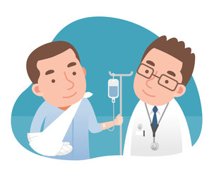 patient with broken arms and doctors