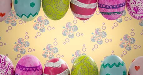 Easter eggs in front of pattern