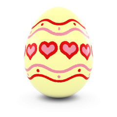 Painted Easter Egg with Hearts and Lines Isolated on White 3D Illustration