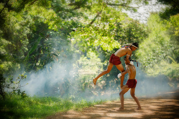 Fototapeta premium Muay thai or Thai boxing at Thailand
