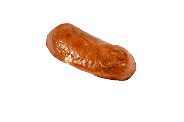 Half of the fried sausage isolated on white