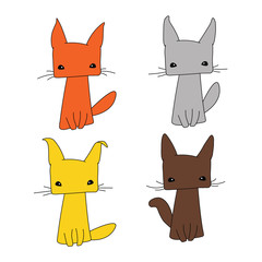 Set of four flat icons colorful cat.
