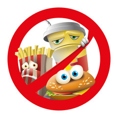 ПечатьStop fast food.
Fastfood Prohibitory Sign.Illustration, vector.