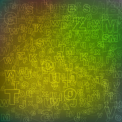 Pattern with letters. Neon effect. Alphabet background. Design for English Language Day.
