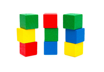 colorful wooden toy blocks on a white background