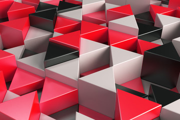 Pattern of black, white and red triangle prisms