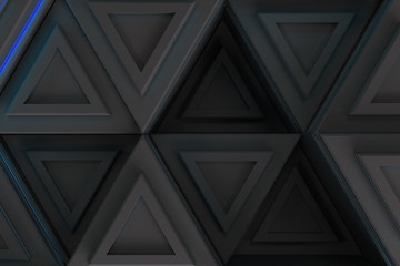 Pattern of grey triangle prisms with blue glowing lines