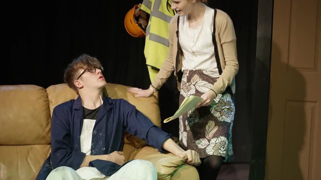  Young student actors in rehearsal for school theatre production