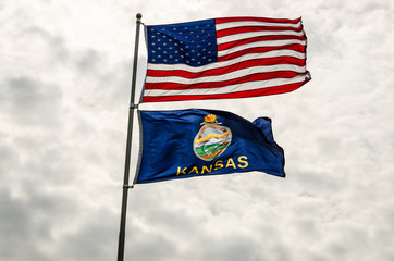 US and Kansas Flags